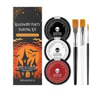 Halloween Makeup Set, 15g x 3 Pieces White Foundation Black Red Paint with Brushes, Face and Body Paint Kit for Themed Party, Stage Performance, Haunted House, Women and Men
