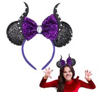 Halloween Maleficent Headband, Purple Minnie Ears Headband, Maleficent Inspired Ears, Sparkle Sequin Evil Maleficent Headpiece Woman Fancy Dress Halloween Maleficent Costumes Y9CSMZFG (Purple)