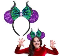 Halloween Maleficent Headband, Purple Minnie Ears Headband, Maleficent Inspired Ears, Sparkle Sequin Evil Maleficent Headpiece Woman Fancy Dress Halloween Maleficent Costumes for Adults Kids Y9CSMZFG