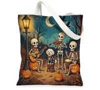 Halloween Maltese Dog Canvas Tote Bag for Shopping 13 * 15, Holiday Skeleton Reusable Grocery Shoulder Cloth Bag for Women, Pumpkins Painting Gift Decoration