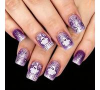 Halloween Manicure Tips with Glitter Floral Character Design, Square Wearable Manicure Set with Gradient Finish and Multi Size Selection Halloween Tips Glitter Floral Character Square Wearable Set Abs