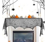 Halloween Mantel Scarf - Spiderweb Black Lace Mantel Scarf,Fireplace Placemat for Haunted House Home Bar Harvest Scary Themed Restaurant
