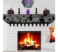 Halloween Mantle Scarf for Fireplace - Lace Witch Hat Haunted House Ghost Cover Garland Runner for Living Room - Gothic Indoor Decorations (Black)