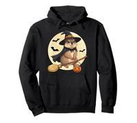 Halloween Marmot Witch Flying On Broom Pullover Hoodie