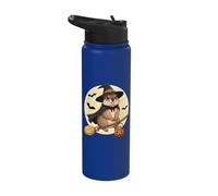 Halloween Marmot Witch Flying On Broom Stainless Steel Insulated Water Bottle