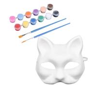 Halloween Mask for Adult Halloween Party 9 For Kids Adults White Cat Animal Hand Painted Face Animal Party Cosplay Costume 10 Pigment Set 3ml Favors (White, 18X17CM)