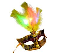 Halloween Mask for Adult Luminous Colorful Fiber Masquerade for Women's Party Cosplay with Feather Mysterious Themed Events (C, 24X17cm)
