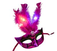 Halloween Mask for Adult Luminous Colorful Fiber Masquerade for Women's Party Cosplay with Feather Mysterious Themed Events (D, 24X17cm)