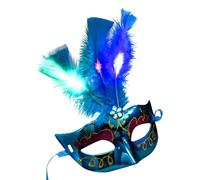 Halloween Mask for Adult Luminous Colorful Fiber Masquerade for Women's Party Cosplay with Feather Mysterious Themed Events (A, 24X17cm)