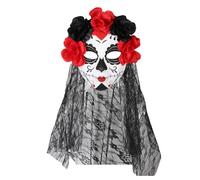 Halloween Mask for Adult New Bride Day Of The Dead Halloween Party Dance Costume Prop (White, A)