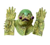 Halloween Mask for Adult Party Favors Green Fish Head Wearing Role Playing Set Latex Head Wearing Bar Party Spoon Prank Favors (Green, 51x10x5cm)