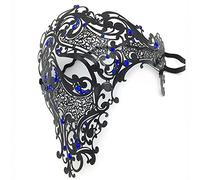Halloween mask Halloween Props Masquerade Eyewear Half-Face Women Metal Diamond Mask One-Eyed Adult Golden Hollow Eye Mask 2026(Black Blue)