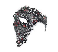 Halloween mask Halloween Props Masquerade Eyewear Half-Face Women Metal Diamond Mask One-Eyed Adult Golden Hollow Eye Mask 2026(Black Red)