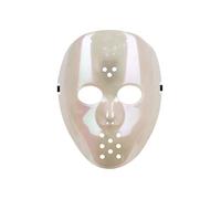 Halloween Mask Hockey White Opal - Approx. 20 x 24 cm, Reusable Scary Mask for Adults, Horror Costume Accessory, Hockey Mask, Carnival Party Fancy Dress, Unisex Mask Costume, Shiny