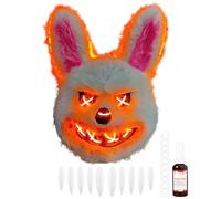 Halloween Mask Horror Rabbit Mask, Halloween Mask with LED, Scary Halloween Mask for Adults Children, Funny Bunny Mask for Halloween Costume Carnival Party Cosplay Masquerade (Mask + Nails + Blood)