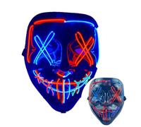 Halloween Mask, LED Scary Horror Smiling Expression Evil Character Mask Purge Costume Mask for Cosplay Party Props, Halloween Costumes for Men Adults Kids Boys (Blue+Red)