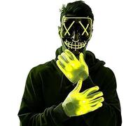 Halloween Mask Skeleton Gloves Set,Purge Mask Light Up Glow Gloves for Cosplay (yellow)