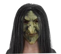 Halloween Mask Wicked Witch Mask Stretch Latex Old Lady Mask with Black Hair Scary Mask with Ventilation Holes One Size Fits Most Scary Masks for Adults Halloween Cosplay Latex Mask Old Lady Mask Wit
