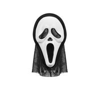 Halloween mask with hood - approx. 18 x 31 cm, hood approx. 38 cm, black and white scary mask for adults, horror costume accessory, fancy dress for party, carnival, unisex mask costume decoration