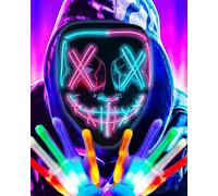 Halloween Mask with LED Gloves Halloween Costumes for Men Women -Scary LED Purge Mask Skeleton LED Glow Gloves Costumes,Light up Anonymous Scream Mask for Kids Adult Halloween Gifts (Ice blue/Pink)