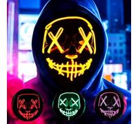 Halloween Masks, Horror LED Mask, Colourful Rave Full Face Mask, 3 Light Modes Colourful Rave Full Face Mask, for Halloween Christmas Carnival Festival Cosplay Party Party Accessories - F