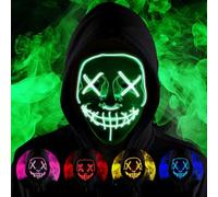 Halloween Masks, Horror LED Mask, Light Up Mask, Scary Masks with 3 Lighting Modes, Rave Face Masks Costume for Kids Men Women Halloween Christmas Carnival Festival Cosplay Party - A