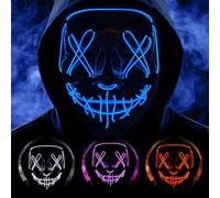 Halloween Masks, Horror Smiles LED Mask, Anonymous Neon Mask, 3 Light Modes Colourful Rave Full Face Mask Cosplay Glow for Halloween, Christmas, Bonfire Night, Festival Costume Party Accessories - E