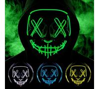 Halloween Masks, Horror Smiles LED Mask, Anonymous Neon Mask, 3 Light Modes Colourful Rave Full Face Mask Cosplay Glow for Halloween, Christmas, Bonfire Night, Festival Costume Party Accessories - A