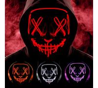 Halloween Masks, Horror Smiles LED Mask, Anonymous Neon Mask, 3 Light Modes Colourful Rave Full Face Mask Cosplay Glow for Halloween, Christmas, Bonfire Night, Festival Costume Party Accessories - J