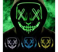 Halloween Masks, Horror Smiles LED Mask, Anonymous Neon Mask, 3 Light Modes Colourful Rave Full Face Mask Cosplay Glow for Halloween, Christmas, Bonfire Night, Festival Costume Party Accessories - H
