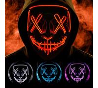 Halloween Masks, Horror Smiles LED Mask, Anonymous Neon Mask, 3 Light Modes Colourful Rave Full Face Mask Cosplay Glow for Halloween, Christmas, Bonfire Night, Festival Costume Party Accessories - G