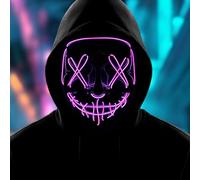 Halloween Masks, Horror Smiles LED Mask, Anonymous Neon Mask, 3 Light Modes Colourful Rave Full Face Mask Cosplay Glow for Halloween, Christmas, Bonfire Night, Festival Costume Party Accessories - C