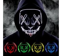 Halloween Masks, Horror Smiles LED Mask, Anonymous Neon Mask, 3 Light Modes Colourful Rave Full Face Mask Cosplay Glow for Halloween, Christmas, Bonfire Night, Festival Costume Party Accessories - I