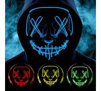 Halloween Masks, Horror Smiles LED Mask, Anonymous Neon Mask, 3 Light Modes Colourful Rave Full Face Mask Cosplay Glow for Halloween, Christmas, Bonfire Night, Festival Costume Party Accessories - B
