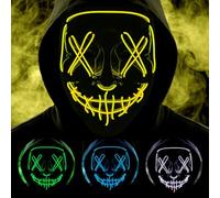 Halloween Masks, Horror Smiles LED Mask, Anonymous Neon Mask, 3 Light Modes Colourful Rave Full Face Mask Cosplay Glow for Halloween, Christmas, Bonfire Night, Festival Costume Party Accessories - F