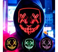 Halloween Masks, LED Light Up Mask, Anonymous Neon Mask, Scary Masks with 3 Lighting Modes, Rave Face Masks Costume for Kids Men Women Halloween Christmas Carnival Festival Cosplay Party - J