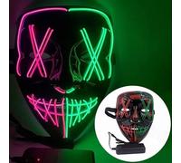Halloween Masks, Scary LED Halloween Mask, Light up Cosplay, Glowing Horror Smile, Face for Men Women Kids, Anonymous Neon Gifts (Pink and Emerald Green)