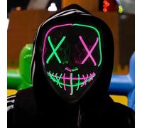 Halloween Masks, Scary LED Halloween Mask, Light up Cosplay, Glowing Horror Smile, Face for Men Women Kids, Anonymous Neon Gifts (Emerald Green and Pink)