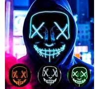 Halloween Masks, Scary LED Masks, Light up Scary Mask, LED Rave Face Mask 3 Lighting Modes, Halloween Horror Smiles Face Masks for Men Women Kids - B