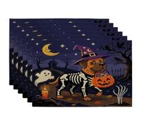 Halloween Mastiff Dog Placemats Set of 6, 12x18 Inch, Horror Puppy Graveyard 6Pcs Soft Table Mats for Home Dinning, Spooky Scary Holiday Party Kitchen Print Pattern Decor