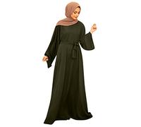 Halloween Maxi Dress for Little Girls Muslim Dress Flare Sleeve Abaya Elegant Dress Arab Kaftan Long Sleeve Solid Dress Praying Clothes for Women (3-Green, S)