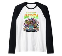 Halloween Mayhem Crazy Monsters Hot Rods Spooky Night Raglan Baseball Tee