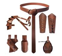 Halloween Medieval Belt Suit, Viking Clothing Accessories, Medieval Knight Costume Accessories Set of 6 for Cosplay, Wizard, Masquerade, Halloween (Brown)