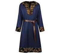 Halloween Medieval Costume Men Vintage Long Sleeve Embroidered Robe Belt | King Wizard Outfit Costume For Halloween Party Stage Play Renaissance Fair Retro Court Look Cosplay Mens Fancy