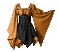 Halloween Medieval Dresses, Steampunk Clothes Women Dress Evening Party Prom Cocktail Swing Glad Rags Vintage Elegant A-Line Costumes with Trumpet Sleeve for Halloween, Cosplay, Irish, Victorian Event