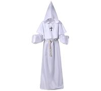 Halloween Medieval Gothic Monk Costume Friar Robe Witch Costume Priest Costume Costume Stage Costume Medieval Dresses for Women Vintage Costume (White, M)