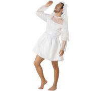 Halloween Men Bride Costume Stag Do Outfit Men's Wedding Dress, Stag Do Accessories Men, Graveyard Bridal Cosplay Deluxe Lace, Party Festival Fancy Dress, Sissy, White, One Size