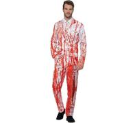 Smiffys Blood Drip Suit, Red with Jacket, Trousers & Tie, Stand Out Suits Fancy Dress, Serial Killer Dress Up Costumes