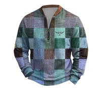 Halloween Mens Casual Sports Tracksuit Sweatshirt Oversize Quarter Zip Solid Stand Collar Pullover Sweater Coat Top Cotton Sweater Overcoat Sport Wear Christmas Jumpers for Family (Green, XXXXL)