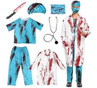 Halloween Men's Costume, Halloween Costume Men's Arz, Zombie Doctor Costume with Doctor Coat, Doctor Mask, Top, Trousers Stethoscope, Horror Doctor Costume for Carnival Theme Parties